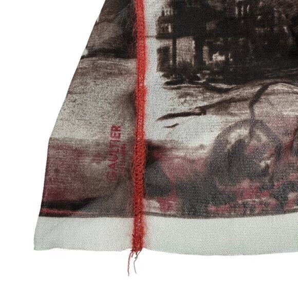 JEAN PAUL GAULTIER Vintage Long Sleeve Mesh Top Sz Large Berlin Wall City Scape - Picture 9 of 12